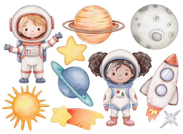 Vetor clipart espacial e crianças astronautas