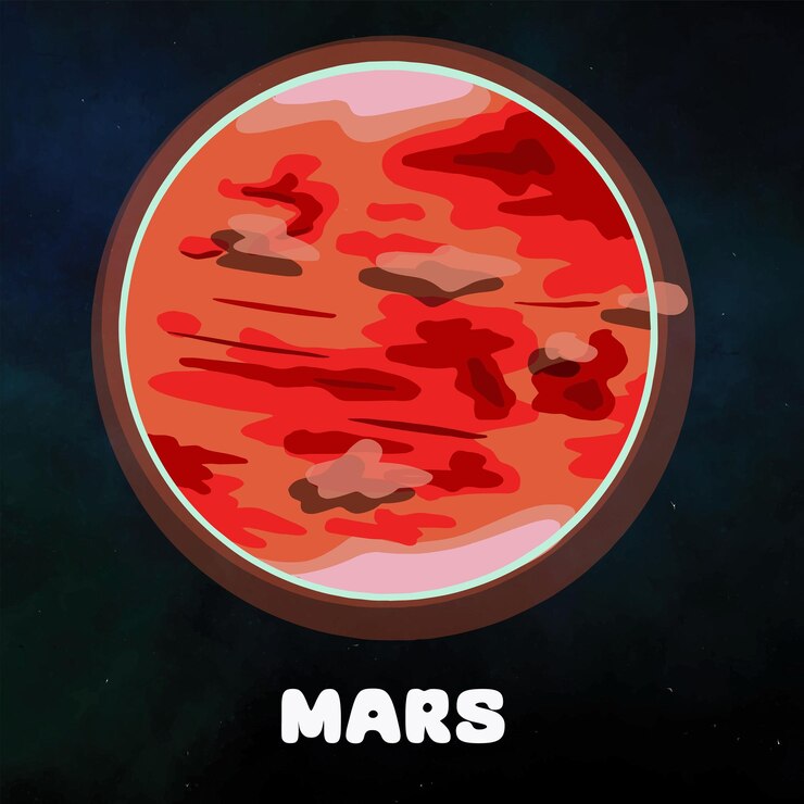 Vetor clipart planeta marte no sistema solar mão desenhando ilustração vetorial do planeta marte