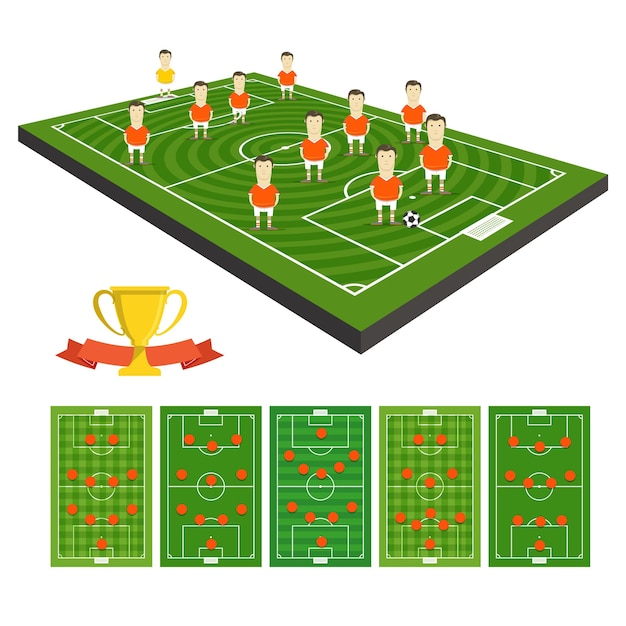 Clipart vetorial de time de futebol com diferentes esquemas de estratégia