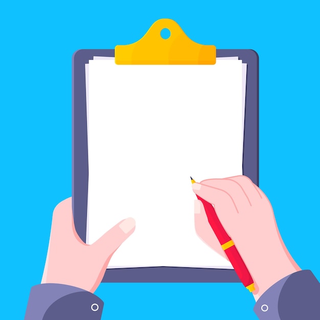 Clipboard de mão com forma plana em branco desenho de estilo de ícone ilustração vetorial de sinal