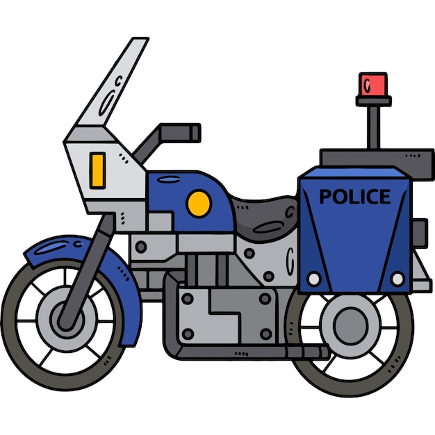 Clipe colorido de desenhos animados de motocicleta de polícia