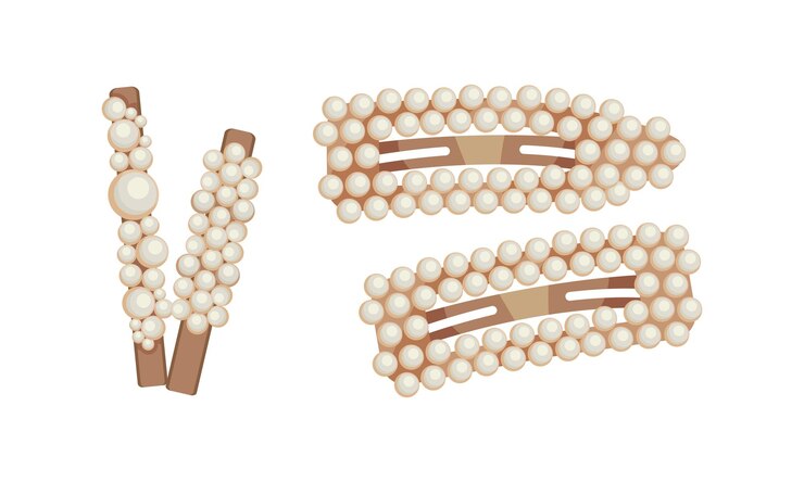 Vetor clips de cabelo de moda com pérolas conjunto acessórios de cabelo ilustração vetorial de desenho animado