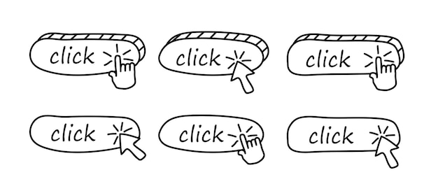 Vetor clique em um conjunto de símbolos lineares diferentes botões para publicidade no site do aplicativo