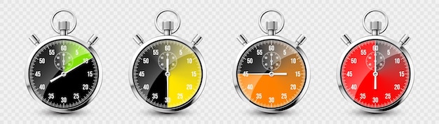 Vetor clocador clássico realista cronômetro de metal brilhante contador de tempo com mostrador timer de contagem regressiva colorido