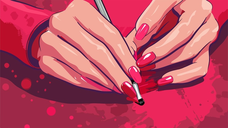 Vetor close-up de mulher fazendo manicure em fundo colorido