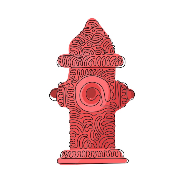 Vetor closeup de desenho de linha única e contínua da ferramenta tradicional de hidrante vermelho usada pelos bombeiros