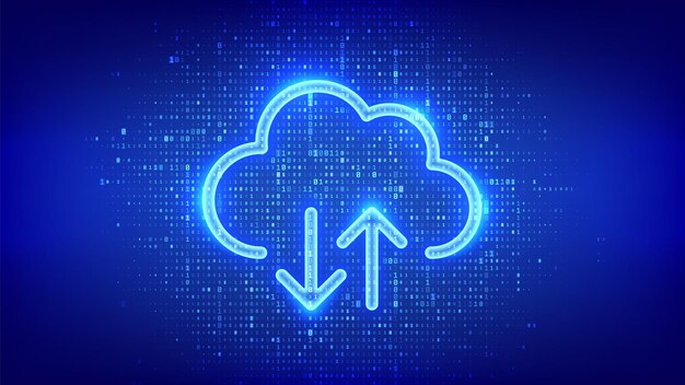 Cloud icon made with binary code Cloud computing service Database storage Data center Transfer data Cloud Storage Upload download app Digital code background with digits 10 Vector illustration