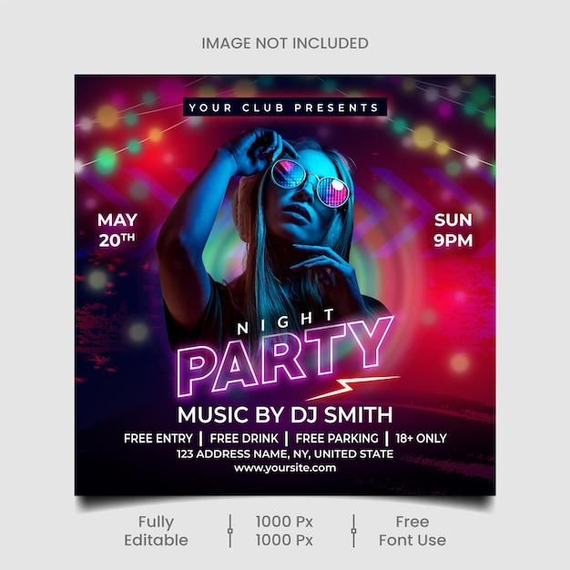 Club dj party flyer postagem de mídia social e modelo de banner da web