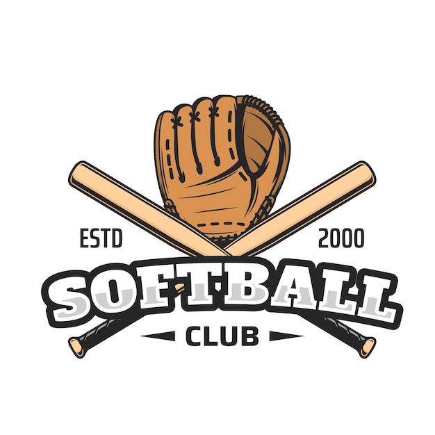 Clube de esporte de softbol, ícone de vetor retrô de equipe