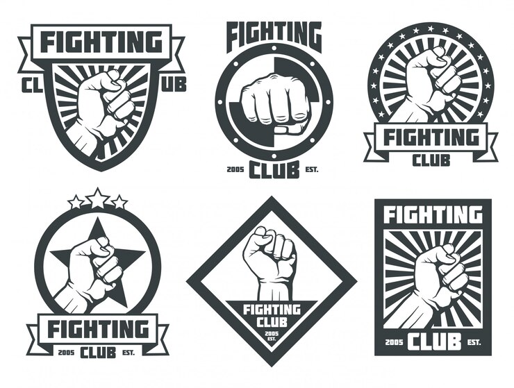 Vetor clube de luta mma lucha libre emblemas vintage etiquetas emblemas logotipos