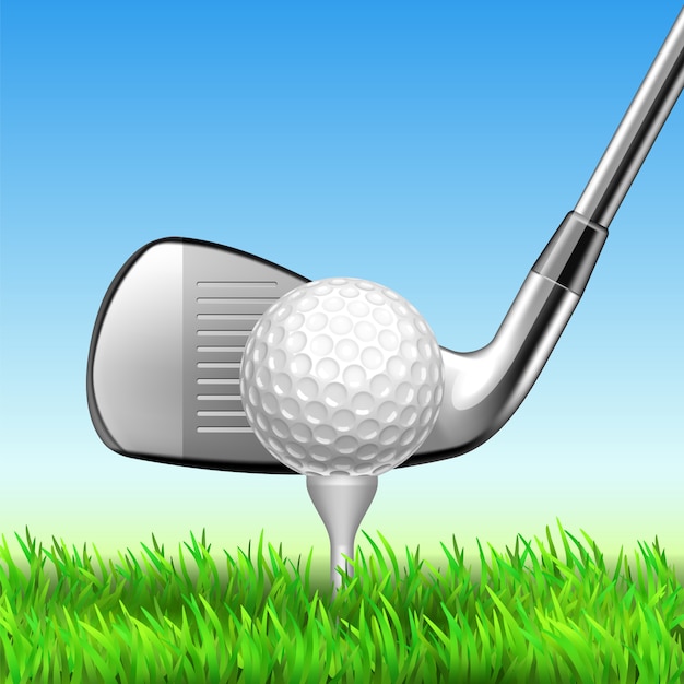 Clube e bola de golfe no equipamento do jogo do T