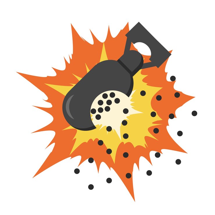 Vetor cluster bomb explosion ilustração vetorial plana bomba explodindo espalha muitas pequenas partes