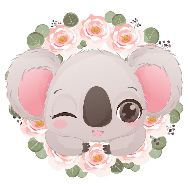 Coala bebê fofo com flores