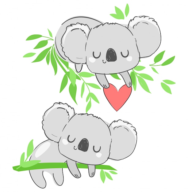 Coala bonito e coração infantil bela impressão, ilustração Animal mão desenhada.