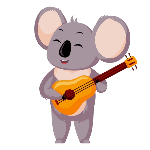 Vetor coala bonito toca guitarra isolada em fundo branco personagem de desenho animado musican