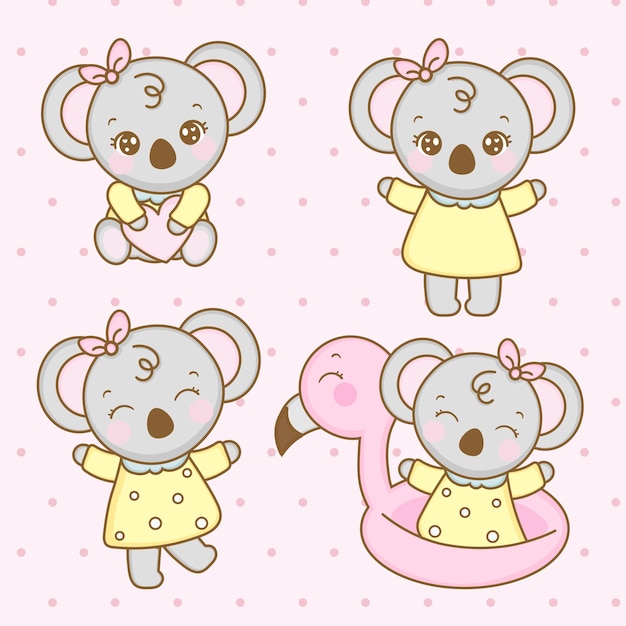 Coala criança bonita desenhando no estilo kawaii animais bonitos kawaii segurando um coração