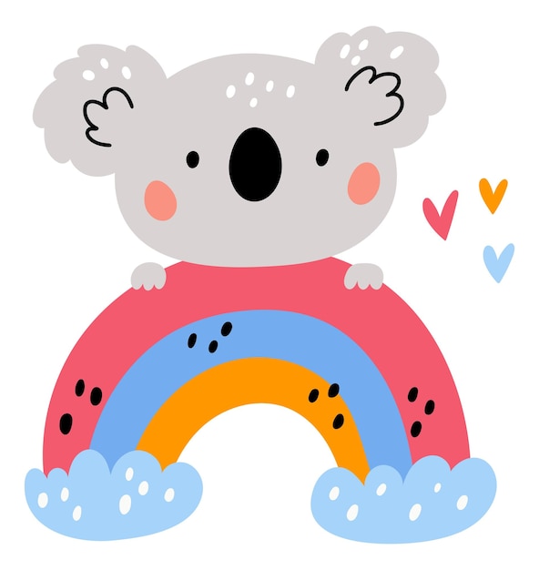 Coala fofo com arco-íris Lindo desenho animal infantil