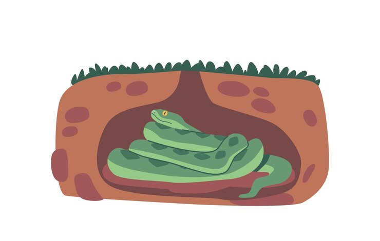 Vetor cobra na toca escondida no subsolo a cobra espera pacientemente pela presa sua natureza secreta e táticas de emboscada tornam-na um predador formidável em seu domínio oculto ilustração vetorial de desenhos animados