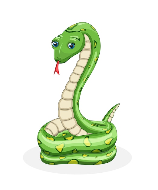 Vetor cobra verde de desenho animado bonito para impressão isolada no fundo branco