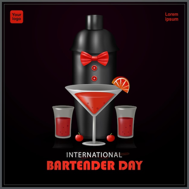 Cocktail bartender day conceito criativo com 3d vetor gravata de papagaio bar shaker