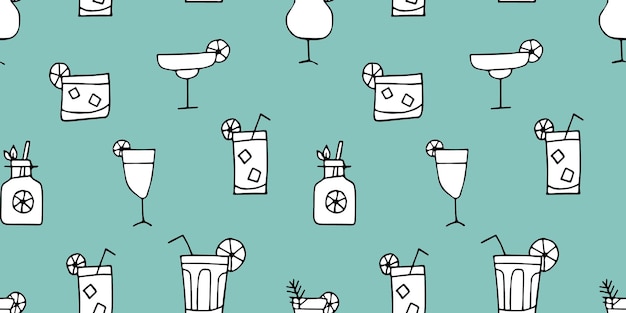 cocktail beber o padrão padrão sem costura o padrão bebidas deliciosas cores brilhantes retro