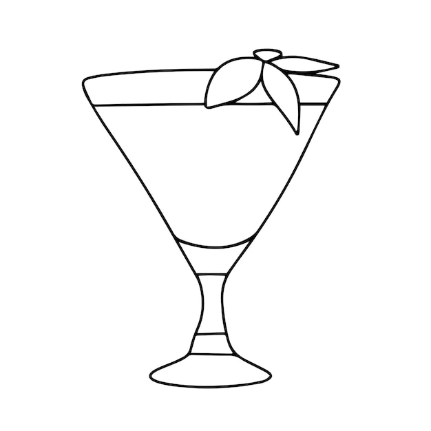 Cocktail de ícone isolado em estilo doodle vidro desenhado à mão com bebidas ilustração vetorial