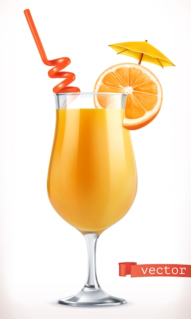 Vetor cocktail de laranja. suco de fruta. 3d