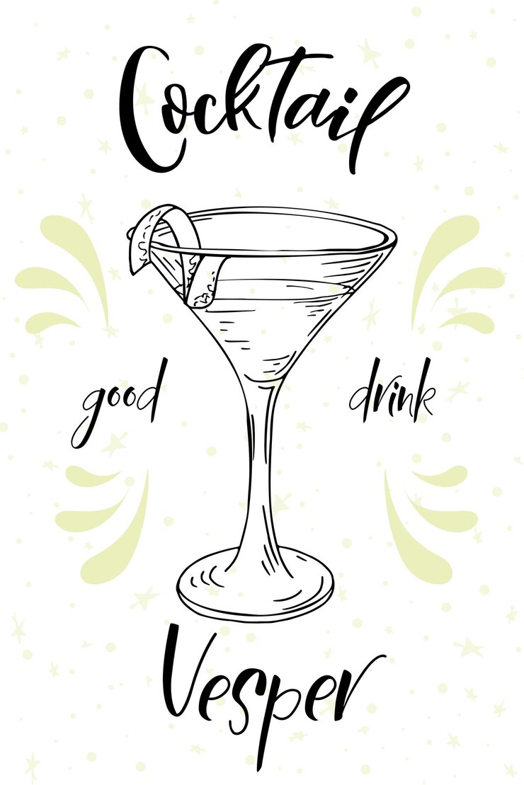 Cocktail Vesper Bebida desenhada à mão sobre fundo branco ilustração vetorial
