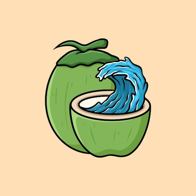 Coco waves beach logo cartoon ilustração vetorial