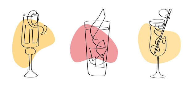 Coctails lineart ilustração vetorial minimalista conjunto negroni