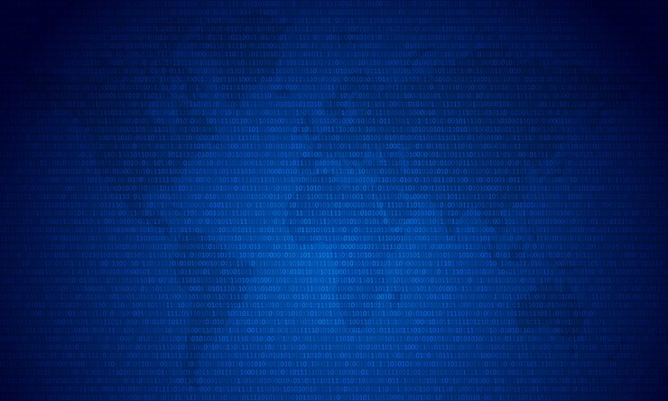 Vetor código binário com dois dígitos binários, 0 e 1 no fundo do mapa azul. código de dados binários, decriptografia e codificação do algoritmo.