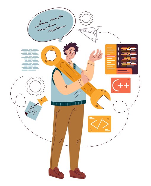 Código de desenvolvimento de caráter de trabalhador freelance programador