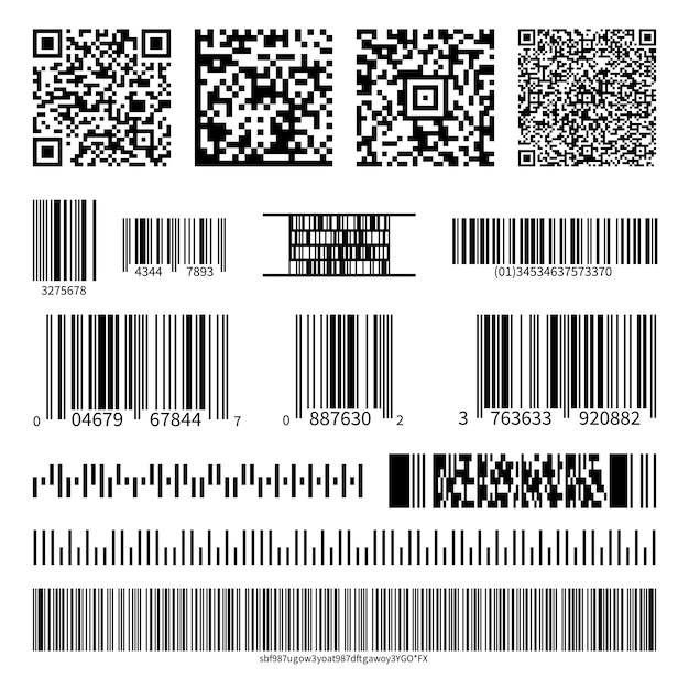 Códigos de barras de negócios e conjunto de vetores de códigos qr