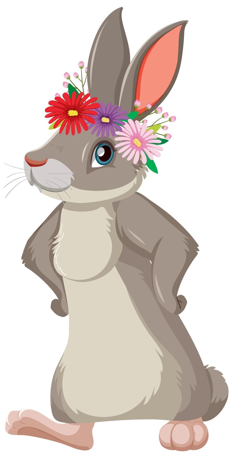 Vetor coelhinha com flores na cabeça
