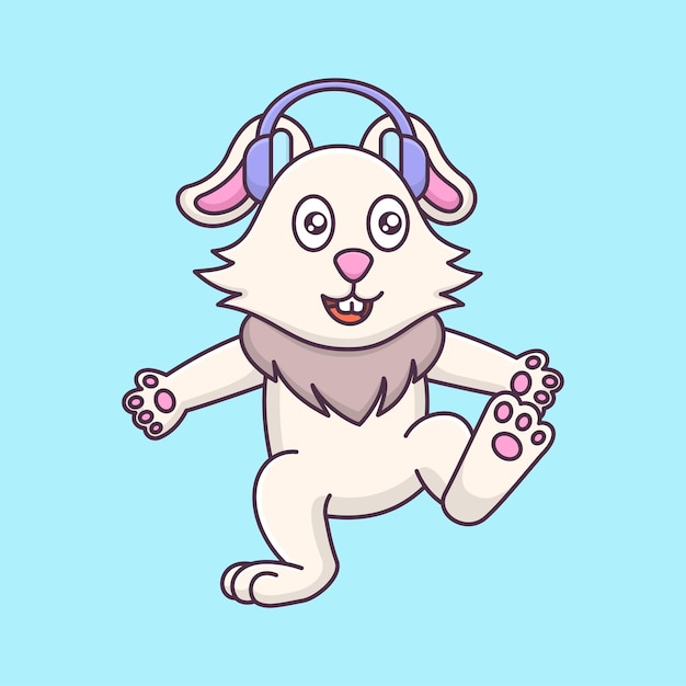 Coelhinha usando fones de ouvido enquanto dança ilustração de ícone de vetor de animais de desenho animado