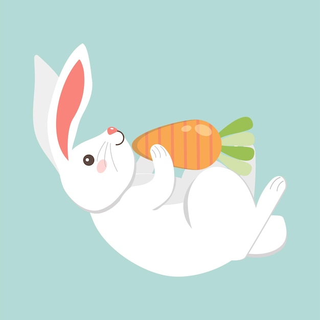Coelhinho branco bonito abraçando cenoura perfeito para crianças design arte de Páscoa amp ilustrações de primavera