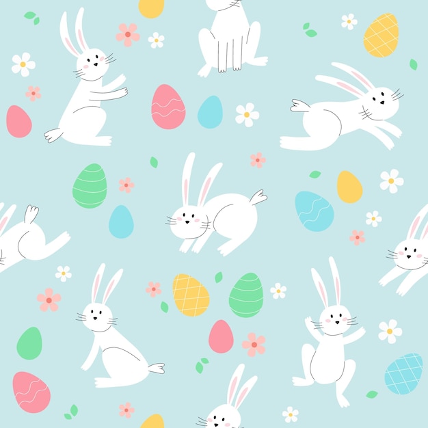 Coelhinho da Páscoa padrão moderno Personagens de férias minimalistas com ovos