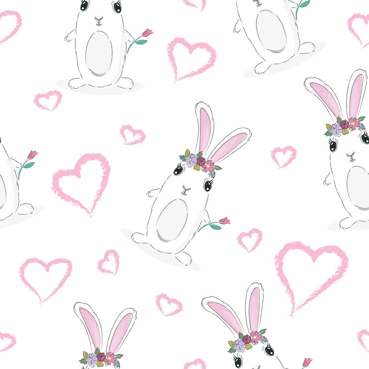 Vetor coelhinho fofo com coroa de flores fundo sem costura repetindo o fundo do papel de parede padrão fundo fofo sem costura