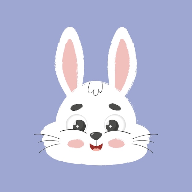 Coelhinho fofo e feliz da páscoa sorrindo cabeça personagem de coelho ilustração em vetor de desenho animado