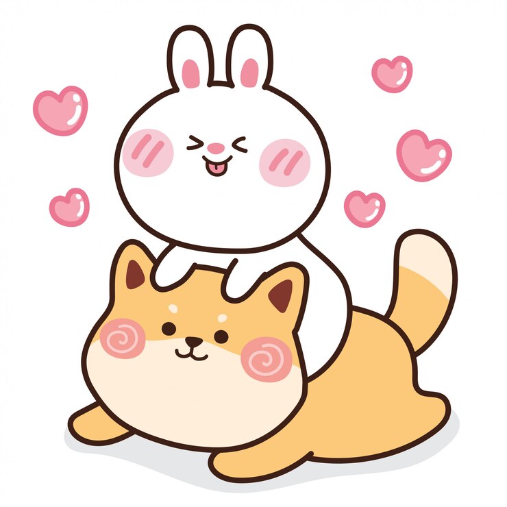 Coelho com cachorro shiba inu com coração.