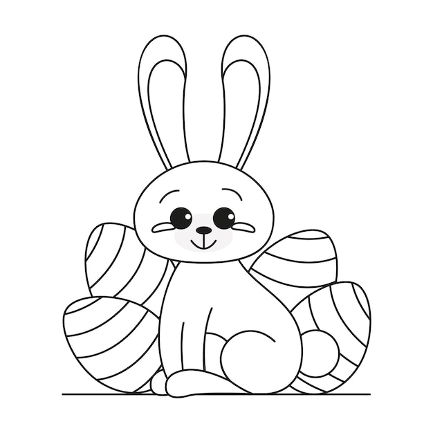 Coelho de Páscoa feliz no estilo doodle Coelho de coelho de contorno bonito para colorir Livro de colorir de desenho de coelho de coelho ou página para crianças ilustração vetorial