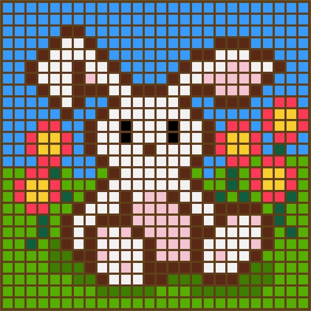 Coelho de pixel de 8 bits no jardim animais de pixel em ilustrações vetoriais para padrões de mosaico