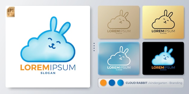 Coelho dorme na nuvem ilustração vetorial design de logotipo nome em branco para inserir sua marca projetado com exemplos para todos os tipos de aplicativos você pode usar para a identidade da empresa berçário de loja de bebê