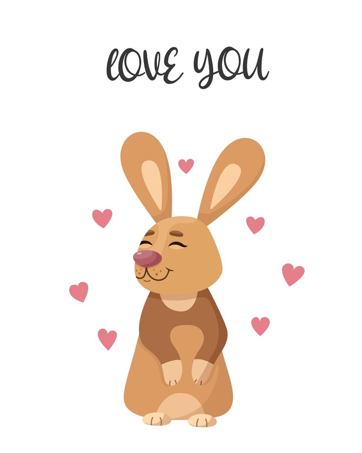 Vetor coelho feliz dos desenhos animados. 14 de fevereiro. coelho amoroso. dia de são valentim. cartão de felicitações.