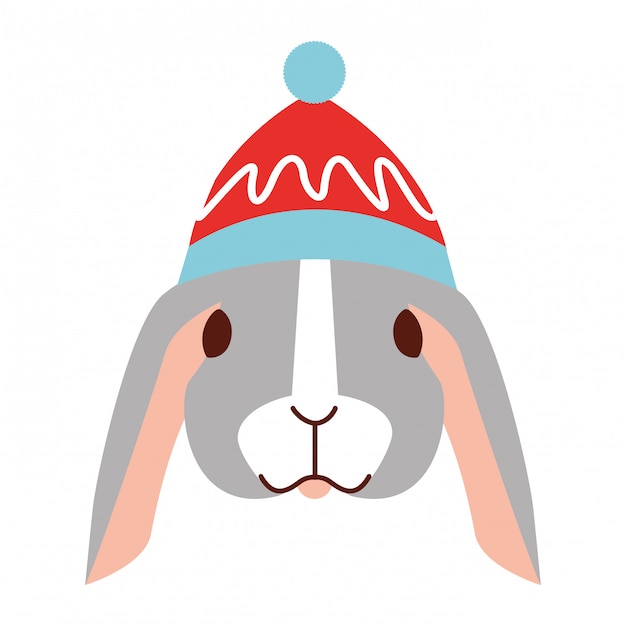 Vetor coelho fofo com chapéu quente natal