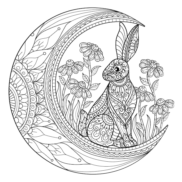 Coelho realista com padrões bonitos - Coelhos - Coloring Pages for Adults