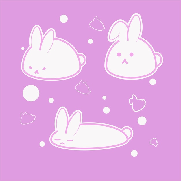 Vetor coelho rosa kawaii, ilustração de arte de coelho fofo