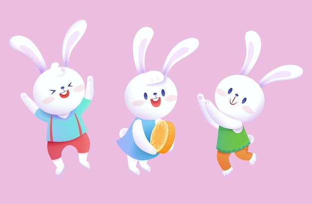 Coelhos brancos de pé em trajes