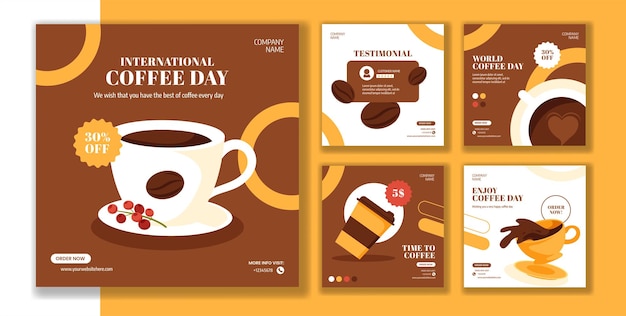 Coffee Day Social Media Post Flat Cartoon Hand Drawn Templates Background Illustration