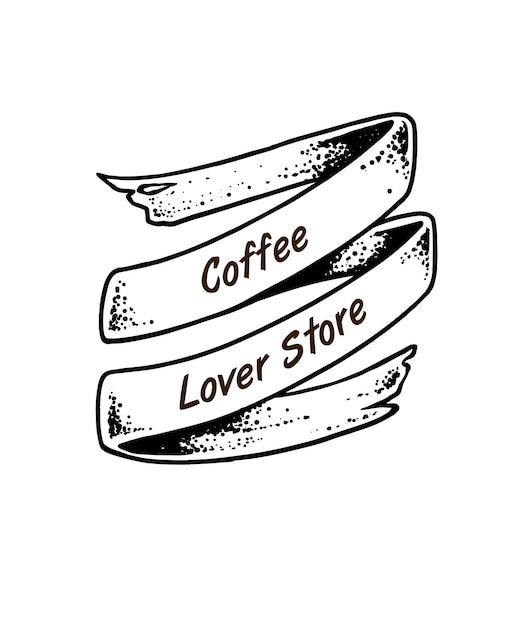 Coffee lover badge logo ilustração desenhada à mão na fita